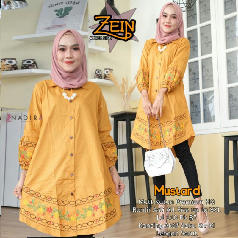 ZEIN TUNIk Bordir TUNIk JUMBO  matt katun HQ ld 110 lengan serut saku aktif