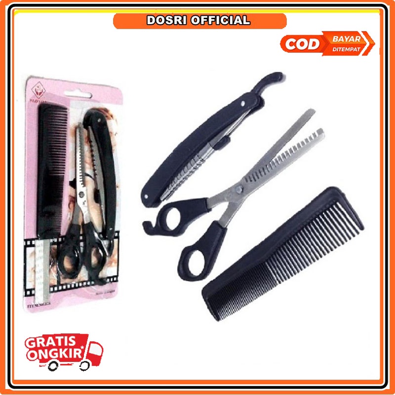 [ BISA COD ] Alat Cukur set 3IN1 / Gunting Sasak / 3 PC BARBER SHOP