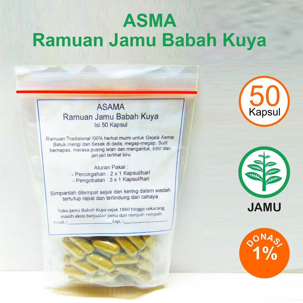 

ASMA 50 Kapsul Jamu Babah Kuya Ramuan Herbal mengi Sesak di dada megap megap