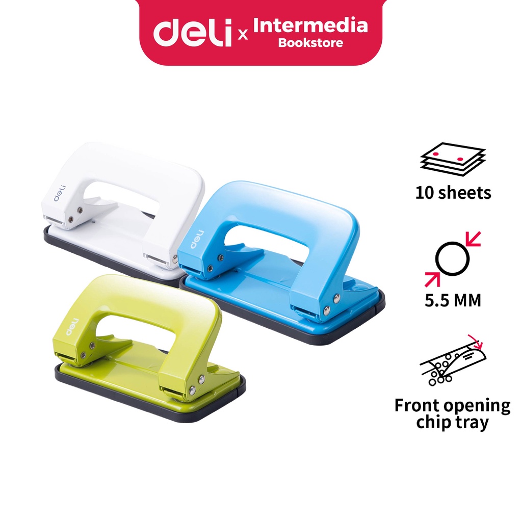 

Deli E0136 Pelubang kertas 2 Lubang Besi / 2-Hole Metal Punch 10 lembar