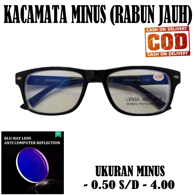 Kacamata Baca Minus (-) Lensa Blueray  -0.50 s/d  -4.00 Kaca mata Minus Reading Glasses Rabun Jauh