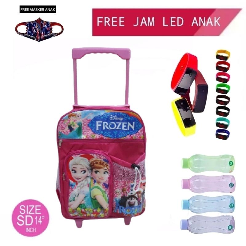 Tas Ransel Troli Anak perempuan tas dorong anak sd anak tk bonus jam led