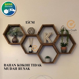  RAK  KAYU  HEXAGONAL KECIL 1 PCS RAK  SEGI  ENAM  DINDING  