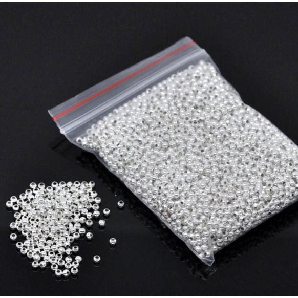 800Pcs Manik-Manik Alloy Diameter 2mm Warna Silver Untuk Membuat Perhiasan DIY