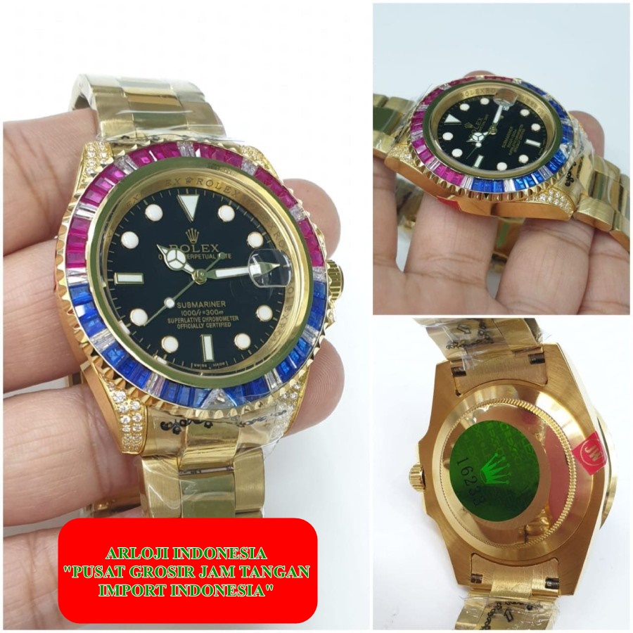 New Rolex Submariner Rainbow Gold Metic Pria Garansi 1th