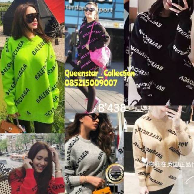 KOREA RAJUT LUCU HITAM BIRU LANGIT UNGU / SWEATER BALENCIAGA IMPORT & PREMIUM ADA LABEL / TAG NYA