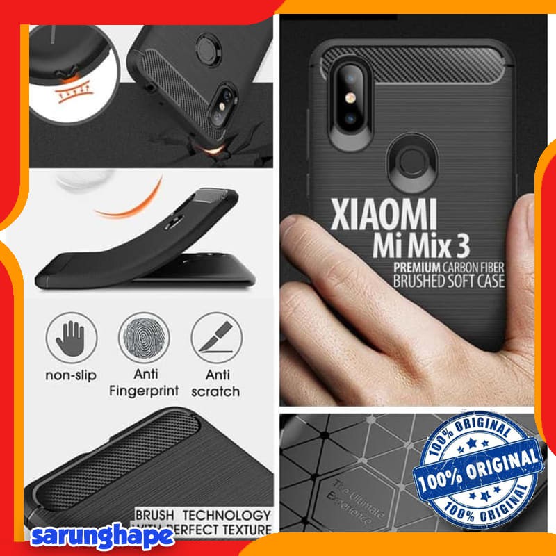 Xiaomi Mi Mix 3 - PREMIUM Carbon Fiber Brushed Soft Case Casing Cover