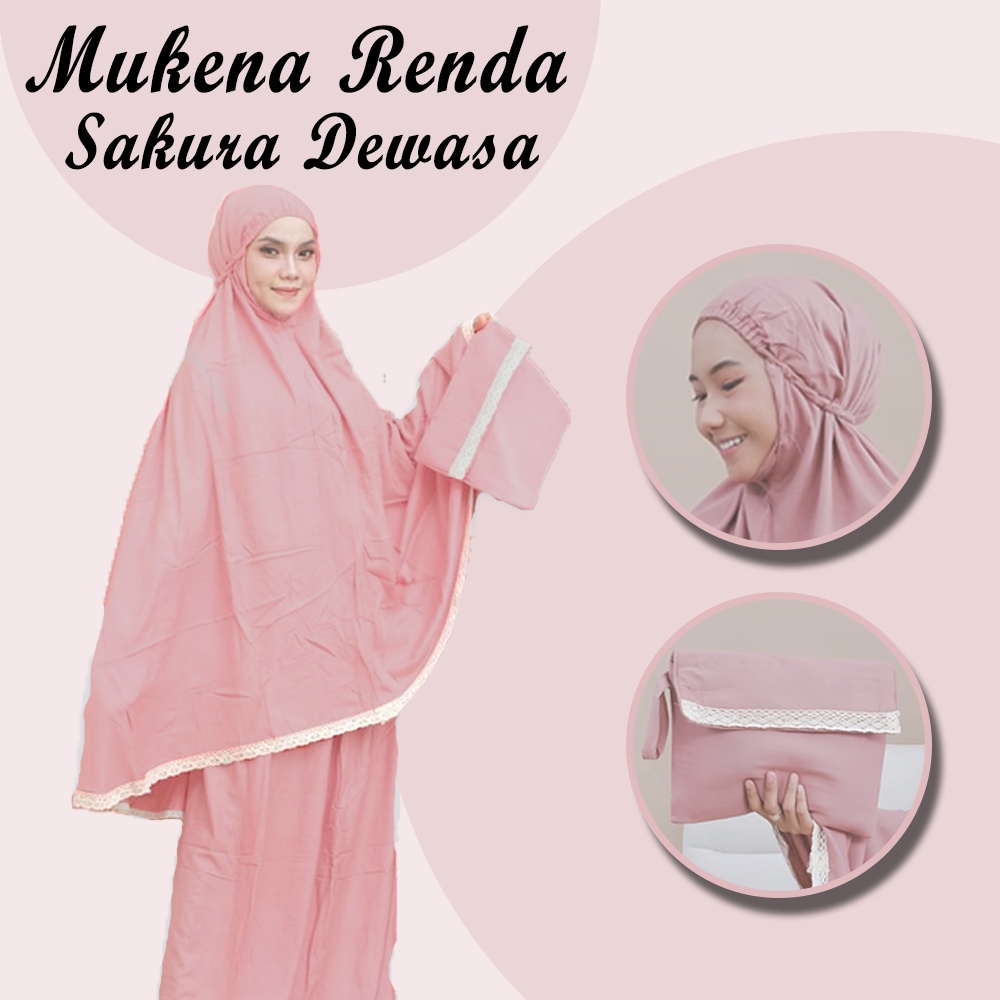 Mukena Renda Sakura Dewasa - Mukenah Atas Bawah Polos Traveling Jumbo Rayon Premium Bali Murah