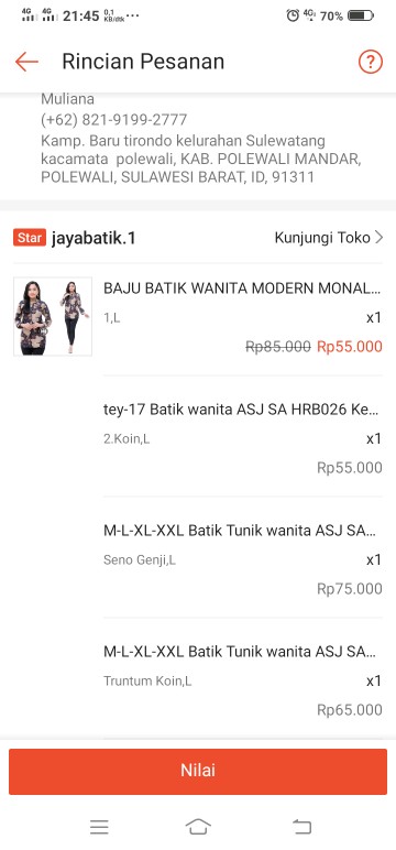 Tey-17 Batik Wanita Asj Sa Hrb026 Kenongo Kemeja Tosca Pendek