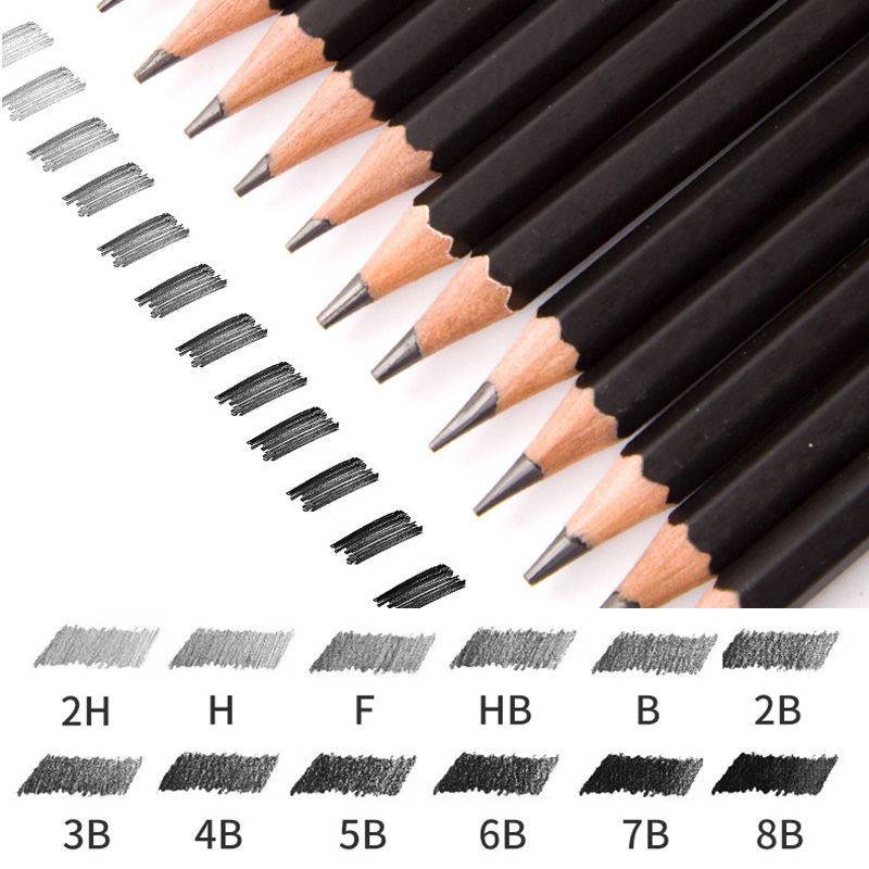 12pcs Pensil Gambar Sketsa Set Sketching Pencil Set Sketch Drawing Pencil Set Paiting Pencil Kit 2H-8B