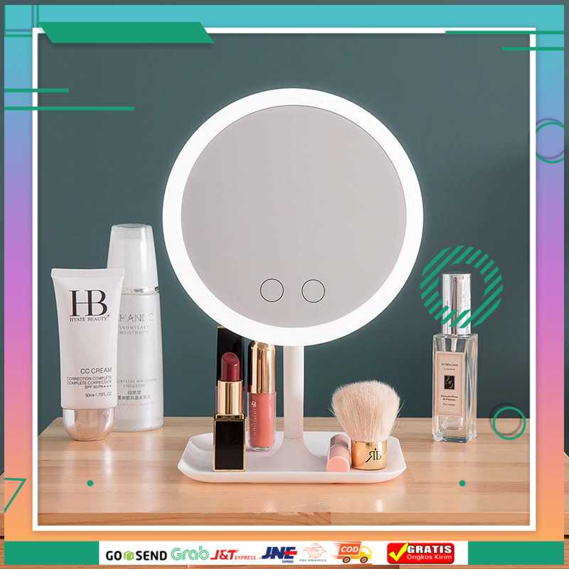 (BISA COD) FTIHSHPORZ Cermin Makeup dengan Lampu LED Ring Light + Wadah - HZJ-033