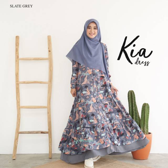 KIA DRESS BY GREENISM / gamis motif bunga abstrak
