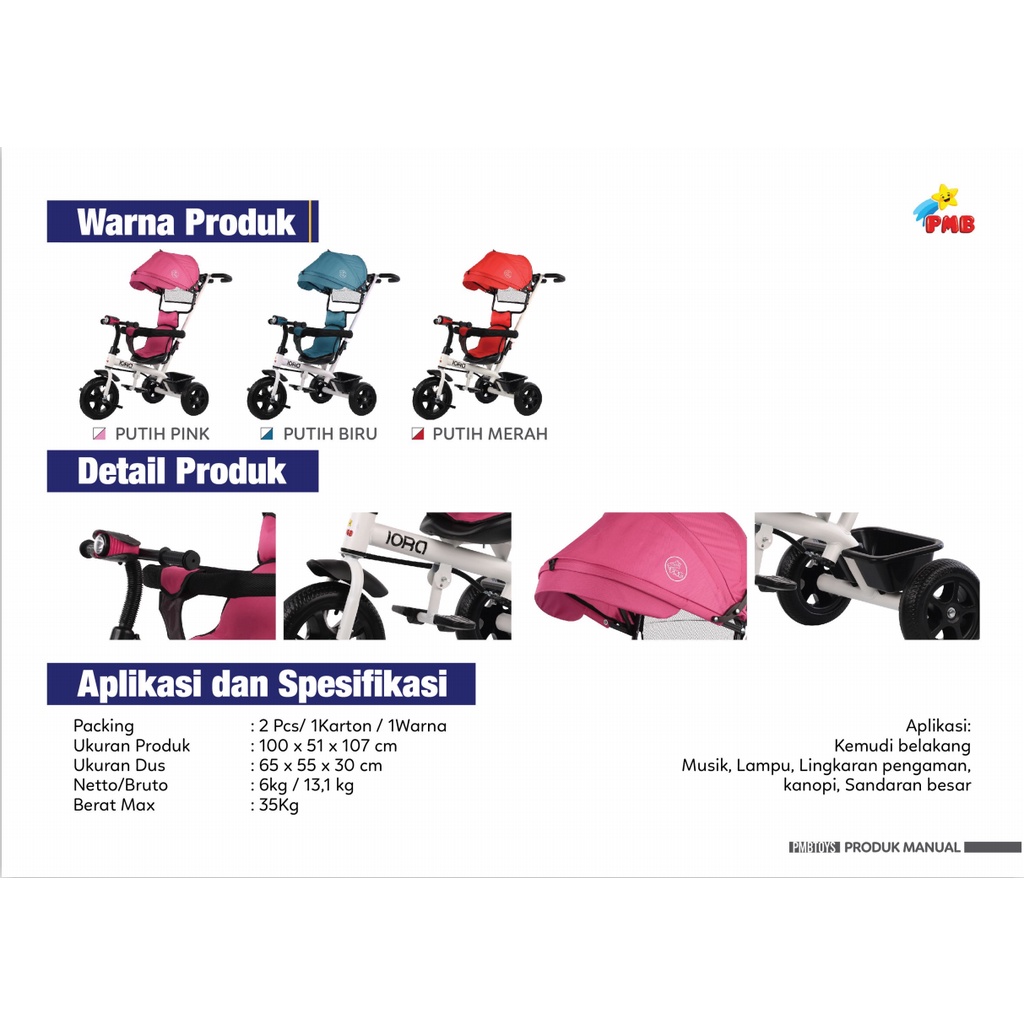 Khusus Gojek/Grab Instan Sepeda Anak Tricycle IORA T11 PMB TOYS Roda Tiga Garansi Original SNI COD-1