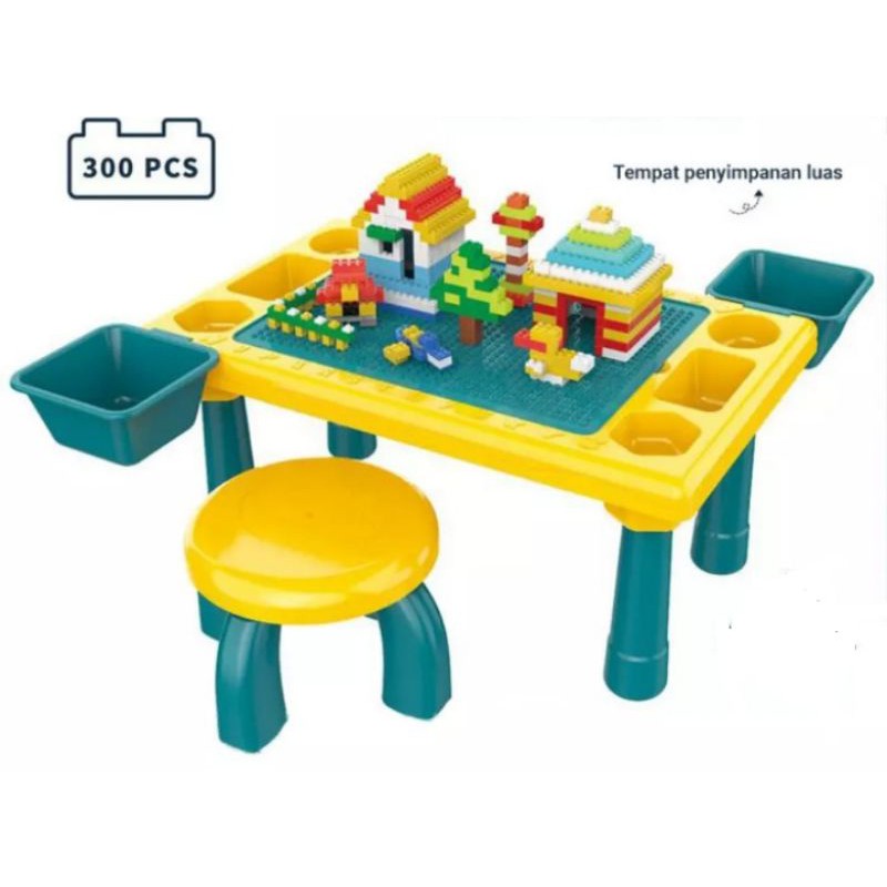 MAINAN MEJA DAN BALOK LEGO TERMASUK KURSI DAN TEMPAT PENYIMPANAN - KADO ANAK ULTAH MURAH