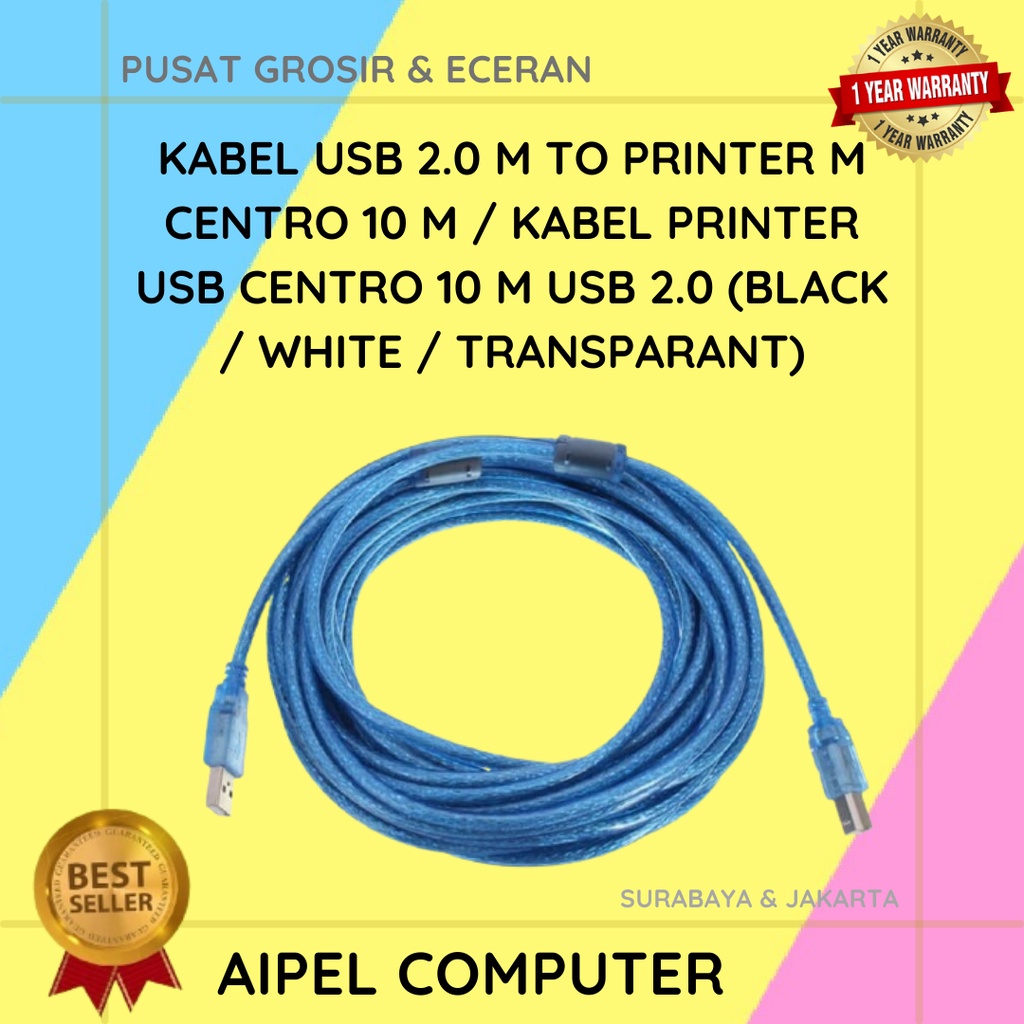 ABC10 | KABEL USB 2.0 MALE TO PRINTER MALE CENTROO 10 M / KABEL PRINTER USB CENTROO 10 M USB 2.0