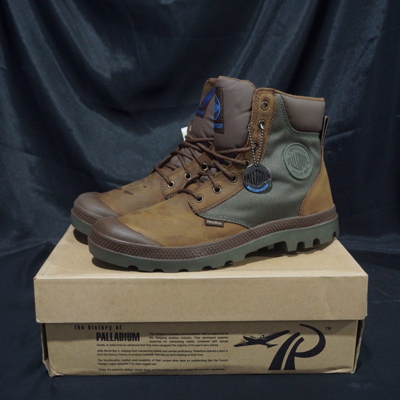 Sepatu boots palladium pampa sport brown olive waterproof brand new with box original