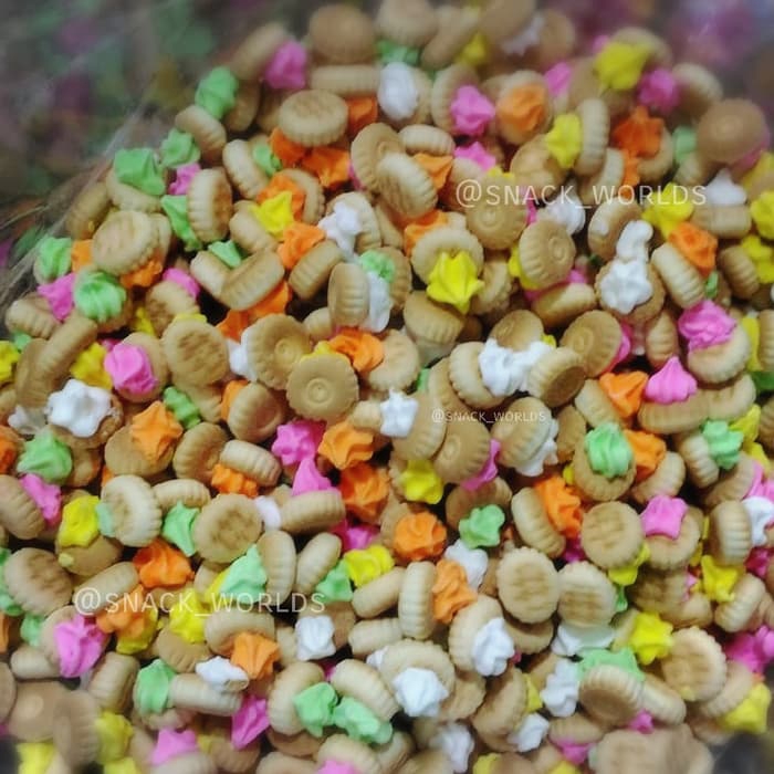 

Biskuit Gemrose / kue kancing Monas / snack jadul Warna Warni - Biskuit MONAS 500Gram