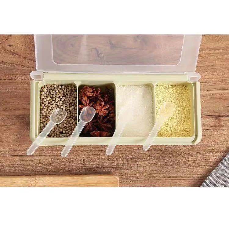 Tempat Bumbu Dapur 4 sekat seasoning box serbaguna wadah bumbu penyedap masakan Kotak simpan gula garam rapi bersih anti tumpah rak bumbu