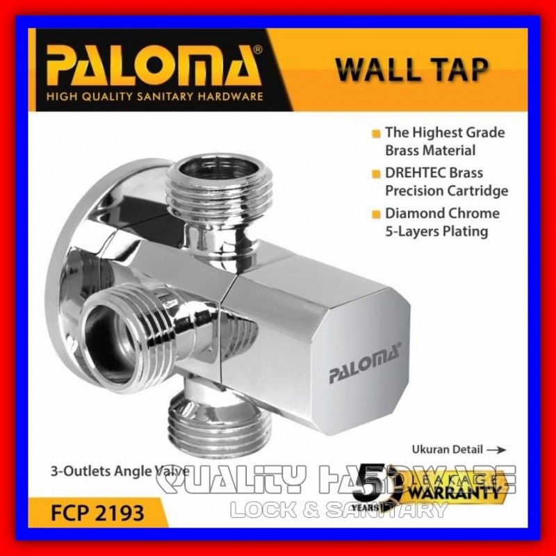 Stop Kran Cabang 3 Paloma QHFCP 2193 Stop Keran Buat Jet Shower Closet Silver / WC Murah Berkualitas