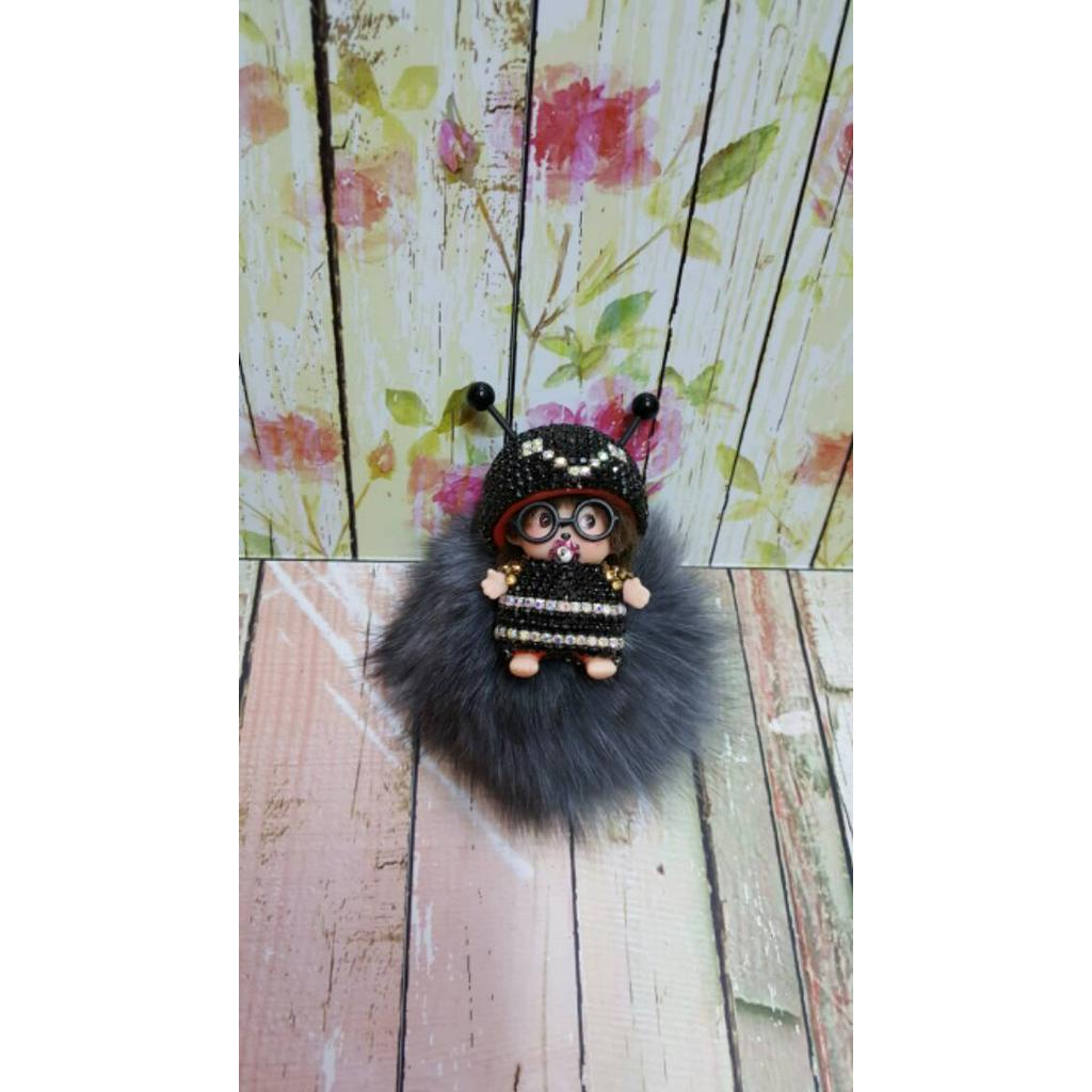 Monchichi bee with furball bagcharm