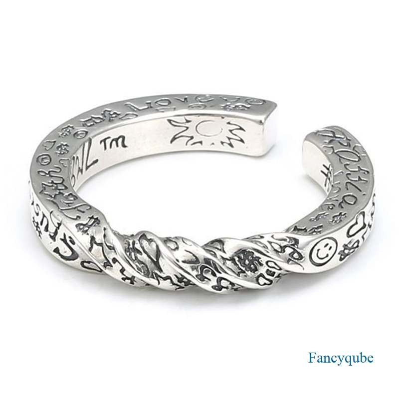 Fancyqube Cincin Model Terbuka Desain Tulisan Smile Graffiti Bahan Silver Gaya Retro Hipster
