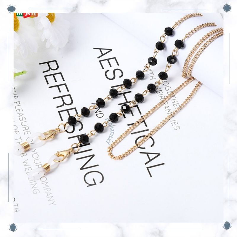 Strap masker 2in1 /rantai masker hijab/kalung masker/lanyard mask crystal/tali masker [KODE H]