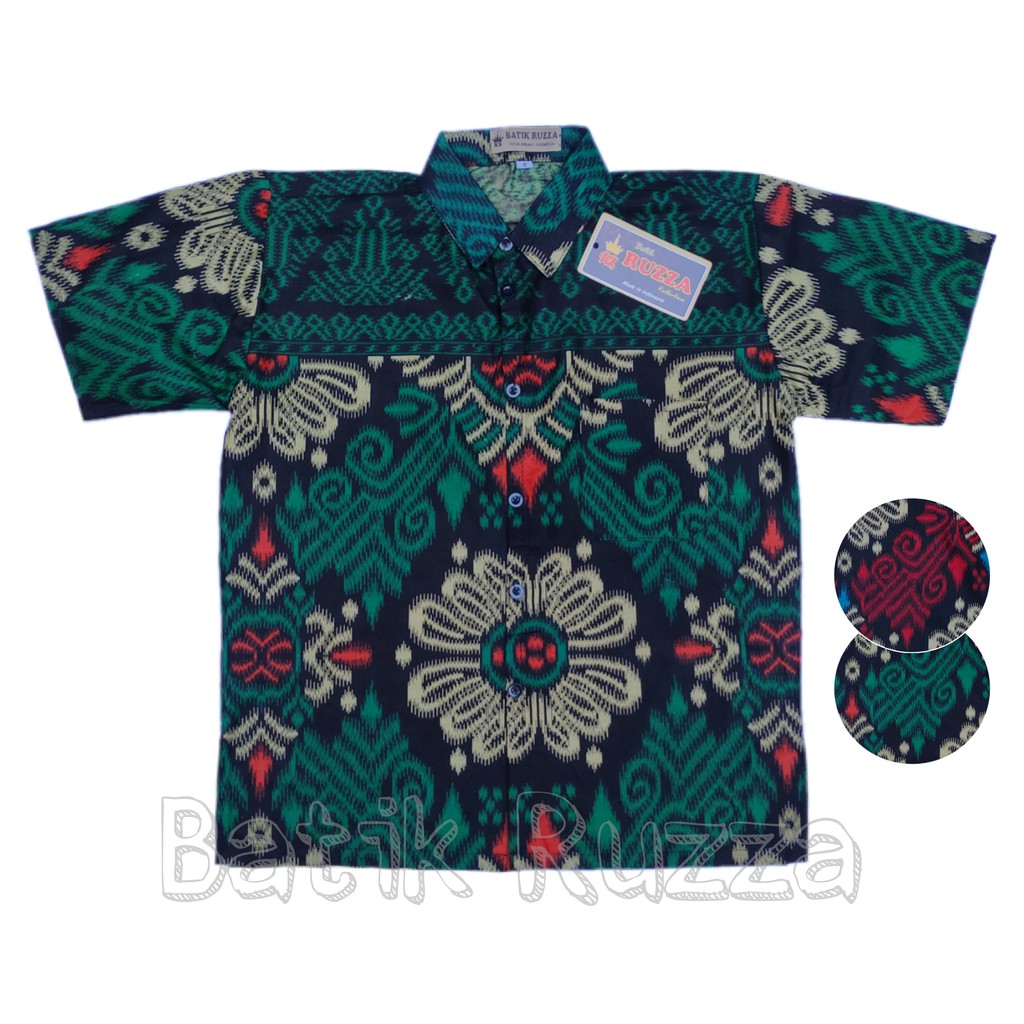 RUZZA Batik Anak Ukuran 0-15 Tahun Kemeja Motif Kecubung Hijau Merah Baju Laki-laki