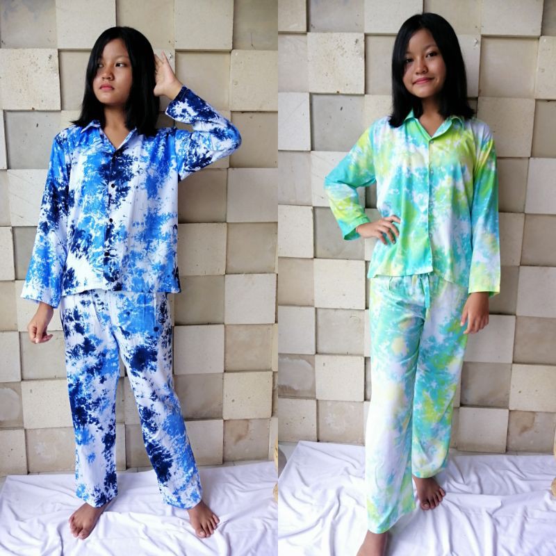 Set Pajamas Tie Dye Lengan Panjang Remaja (12-14 th) Fit to S/M / BALI SET / PIYAMA ANAK / PIYAMA