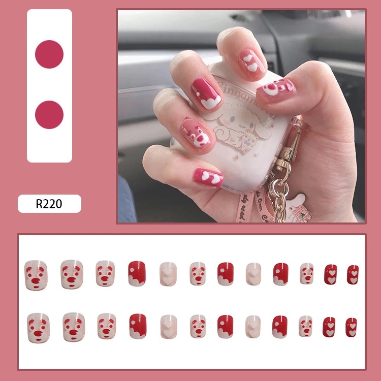 24pcs / Set Kuku Palsu Jelly Dengan Perekat Untuk Nail Art