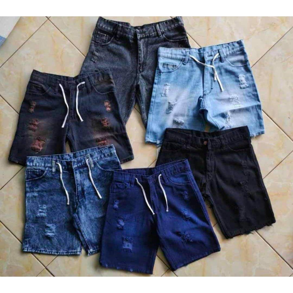 CELANA PENDEK JEANS SOBEK TALI KOLOR RAWIS / CELANA DISTRO PRIA RAWIS