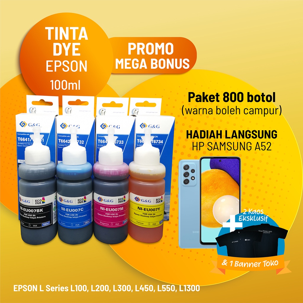 Paket 800 Btl MEGA BONUS - Tinta G&amp;G Epson 664 Series - 100ml