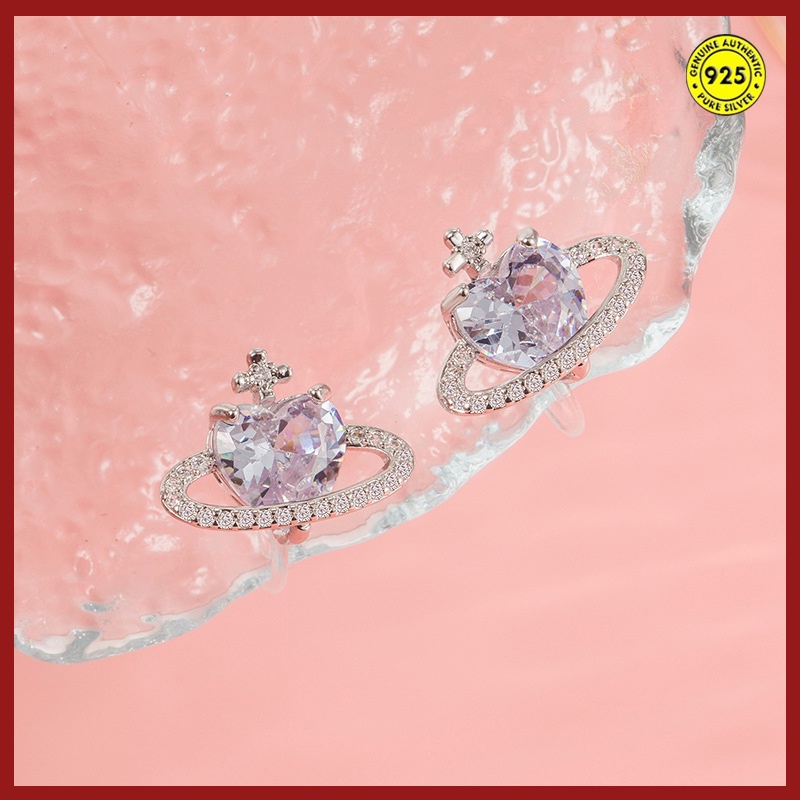 Anting Stud Zircon Bentuk Hati Bahan S925 Silver Untuk Wanita