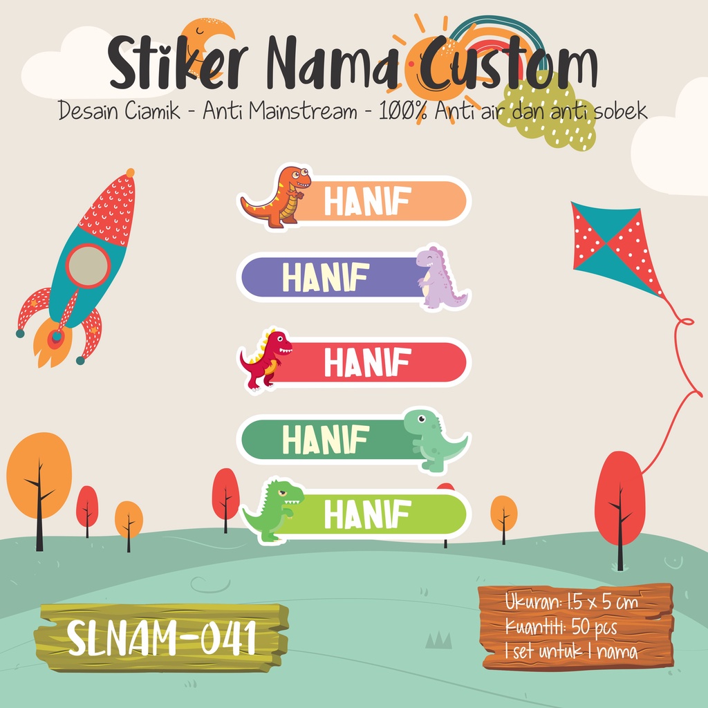 

sticker label nama anak kartun girl cute princes muslimah SLNAM 041