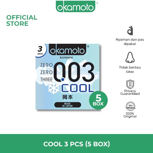 Okamoto Kondom Cool - 3 Pcs (5 Box) - Kondom Sensasi Dingin