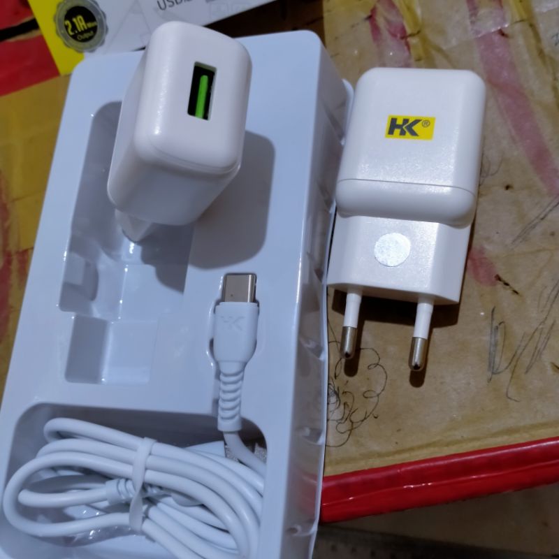 Travel charger auto id 2.1A max fast charging + kabel data micro usb type C 1usb termurah casan hp