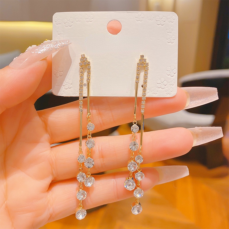 Anting Rumbai Bahan Zirkon Gaya Korea