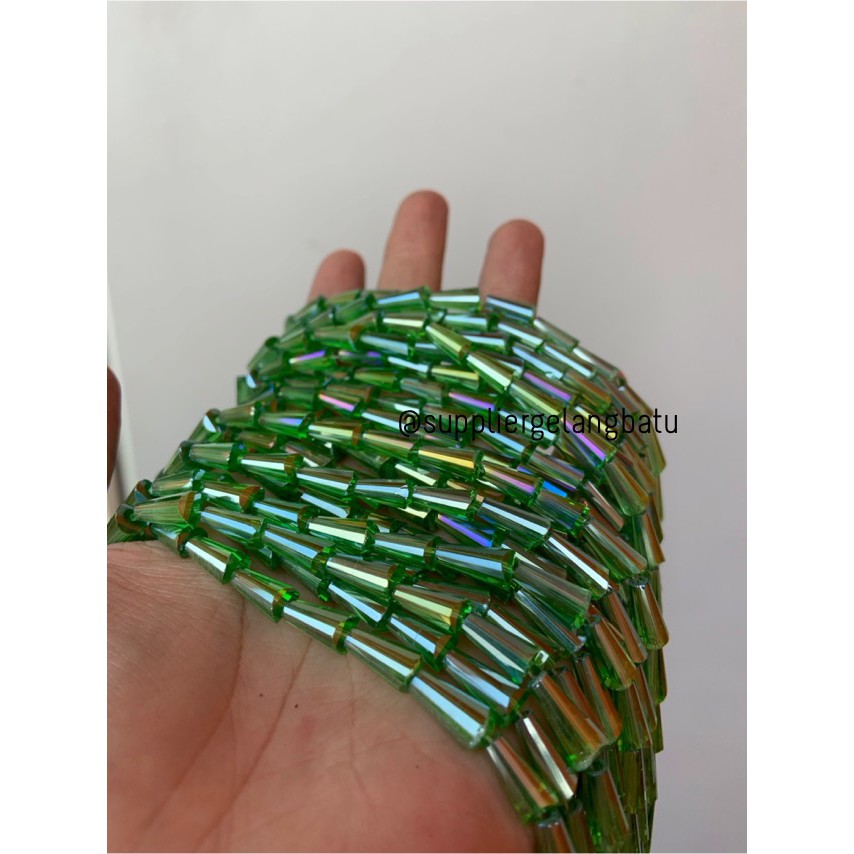 kristal terompet 12 x 8mm dark green quartz crystal rajut bahan PAGODA