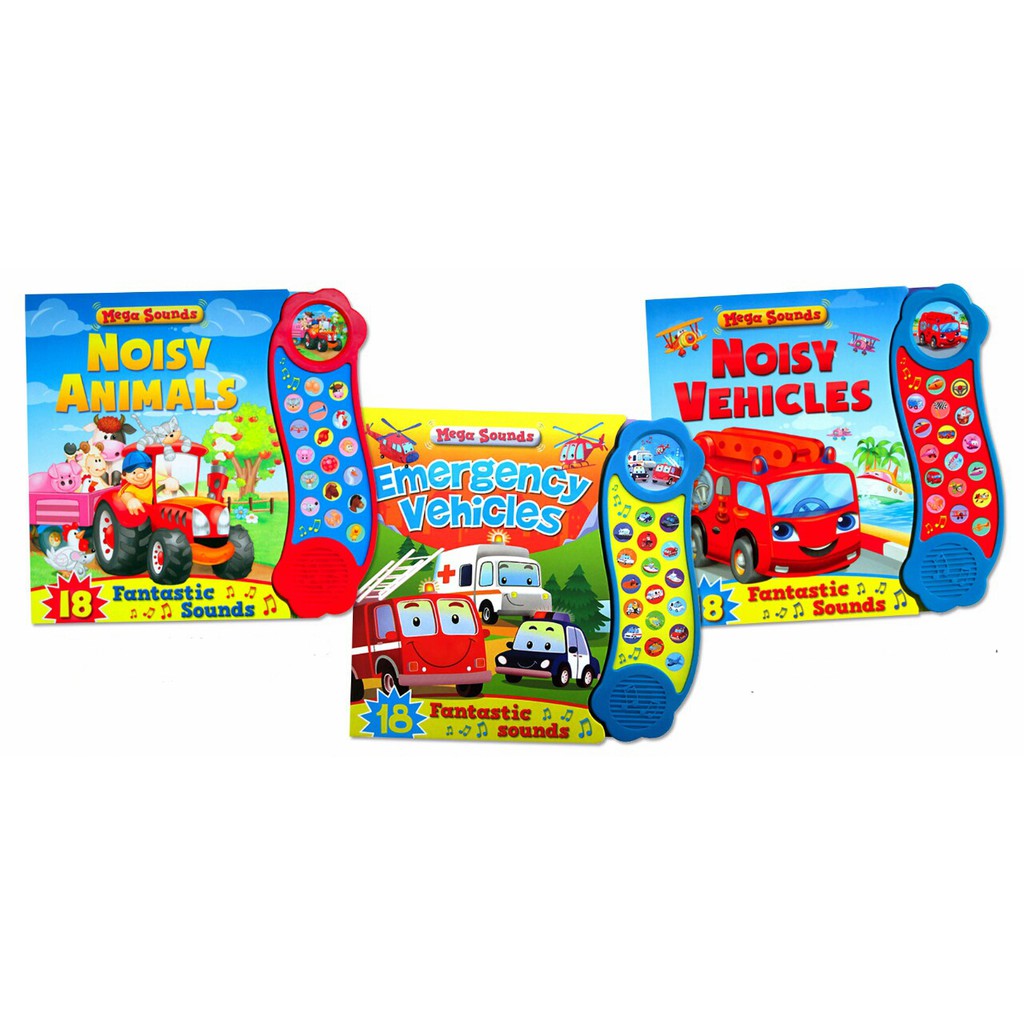 EMERGENCY VEHICLES / NOISY VEHICLES / ANIMALS Mega Sound Board Book with 18 Fantastic Sounds