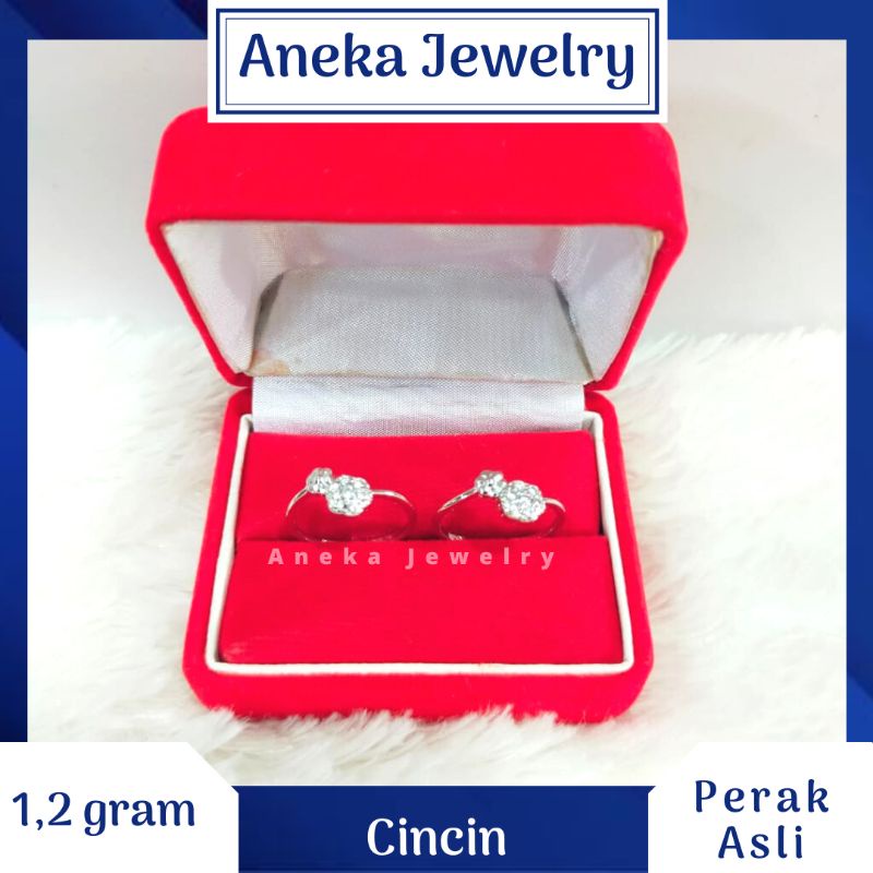 Cincin Bunga Cor Mata, Perak 925, Sepuh Emas Putih