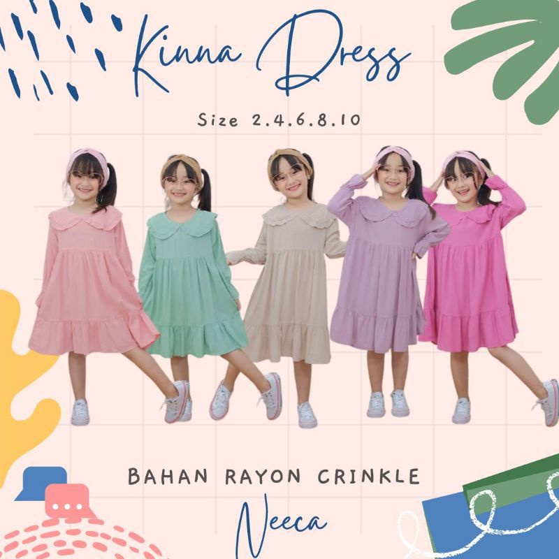 TUNIK ANAK CRINKLE POLOS FASHION ANAK DRES RENDA LUCU BAJU ANAK PEREMPUAN