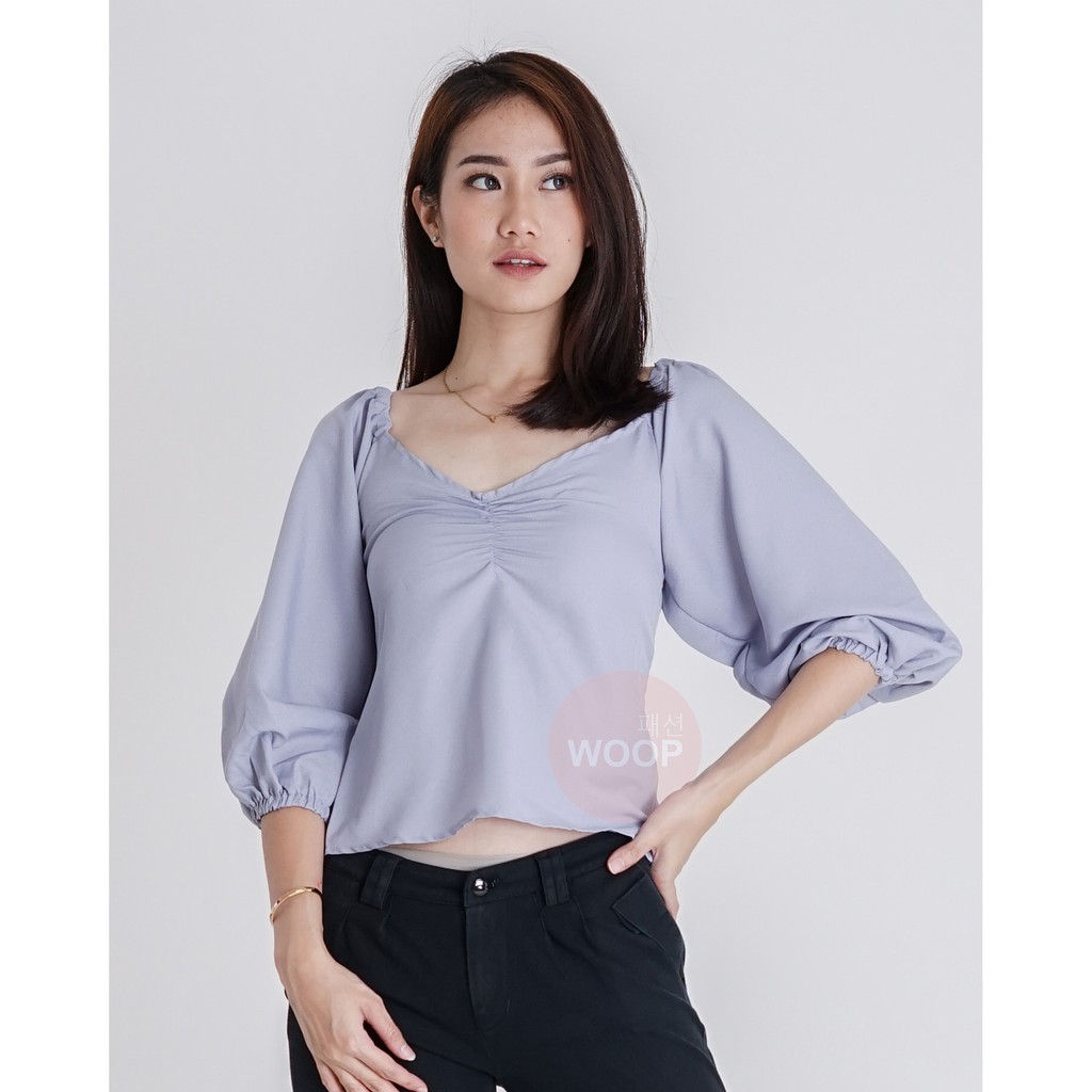 Vneck atasan wanita blouse serut