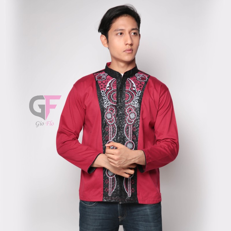 GIOFLO Kemeja Muslim Modern Baju Koko Pria Panjang Merah / KKL 41