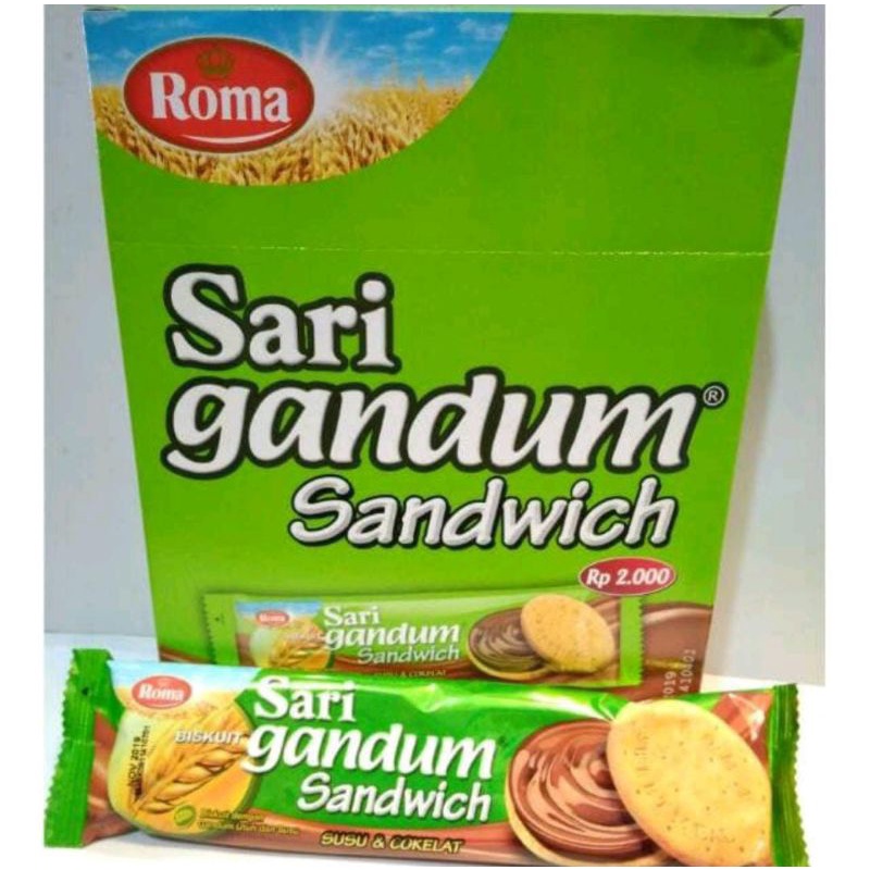 

Biskuit Roma Sari Gandum Sandwich Susu Coklat Kemasan Box 39gr Original