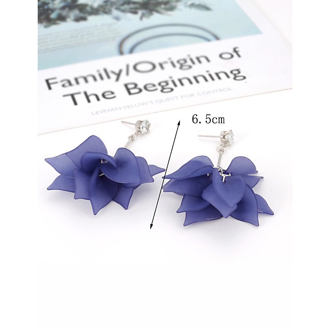 LRC Anting Tusuk Fashion Navy Flower Shape Decorated Earrings