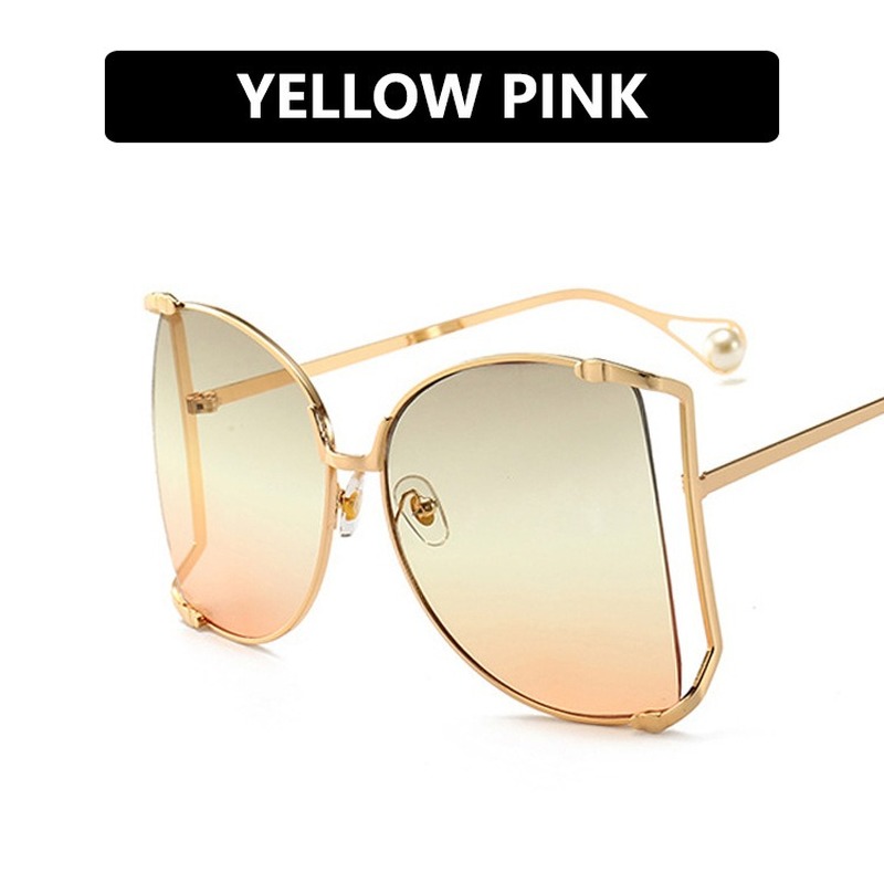 【YUZHU】COD Barat Bingkai besar Pearl berongga Mode tidak teratur Logam Sunglasses untuk Wanita