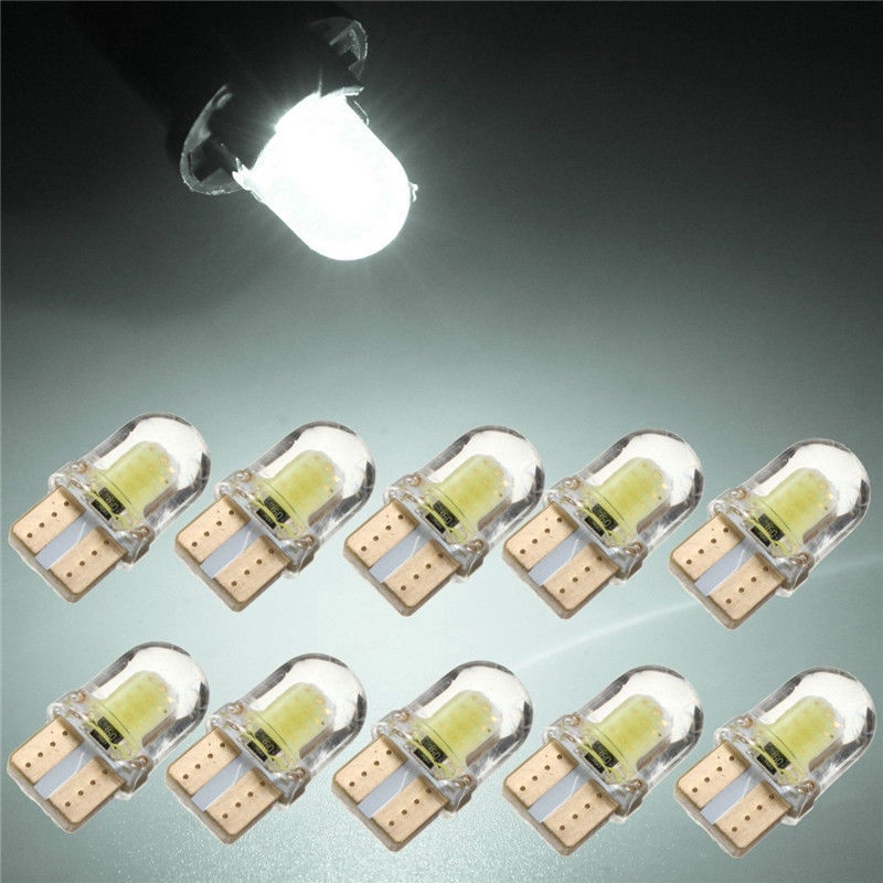 10Pcs Lampu LED T10 194 168 W5W COB 4 SMD Bahan Silica Gel Warna Putih untuk Plat Nomor Mobil