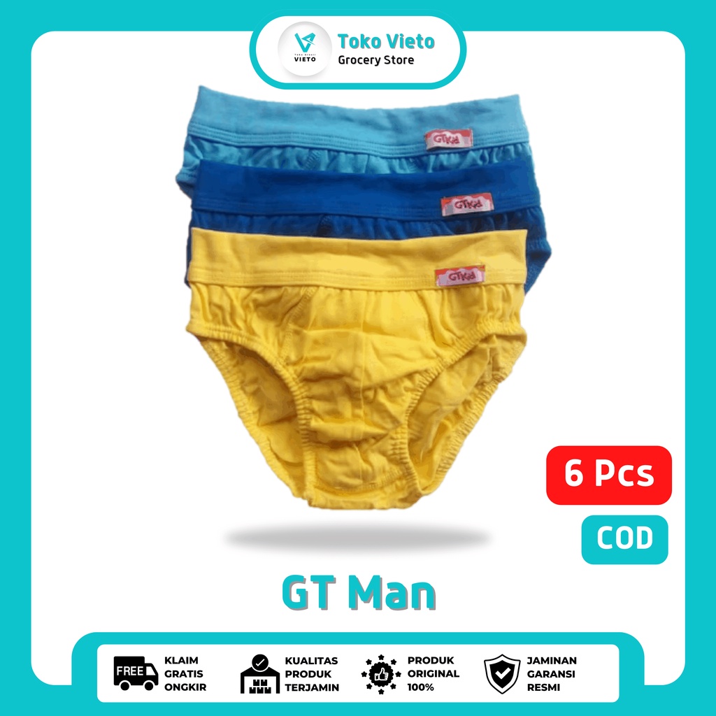 Celana Dalam Anak Laki-Laki Isi 6 Pcs GT Man Kids 708 Mini Spandex Cotton Polos Warna Sempak Anak La