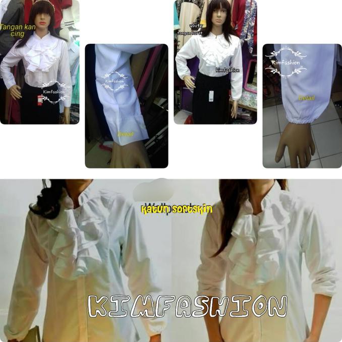 KUALITAS BAGUS ATASAN WANITA KEMEJA KERJA PUTIH RUFFLE/RUMBAI/DALAMAN BLAZER