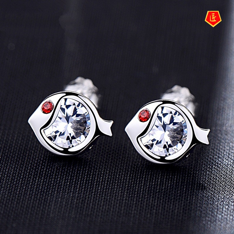 [Ready Stock]Women's 925 Silver Creative Fish-Shaped Stud Earrings