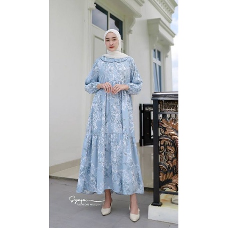 ROSMARI Gamis Premium Motif Etnik Rempel Susun Wanita Remaja Terbaru -+ (Ld 108 Pjg 130)